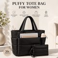 Lunavera Puffy Tote Bag for Women – Lightweight Quilted Shoulder Bag with Large Capacity, Water-Resistant Design & Matching Pouch