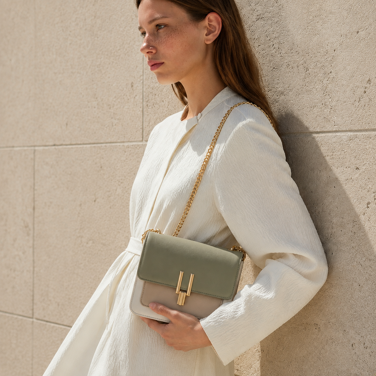 Color Block Crossbody Bag for Women – Stylish Faux Leather Shoulder Purse with Turn Lock Closure