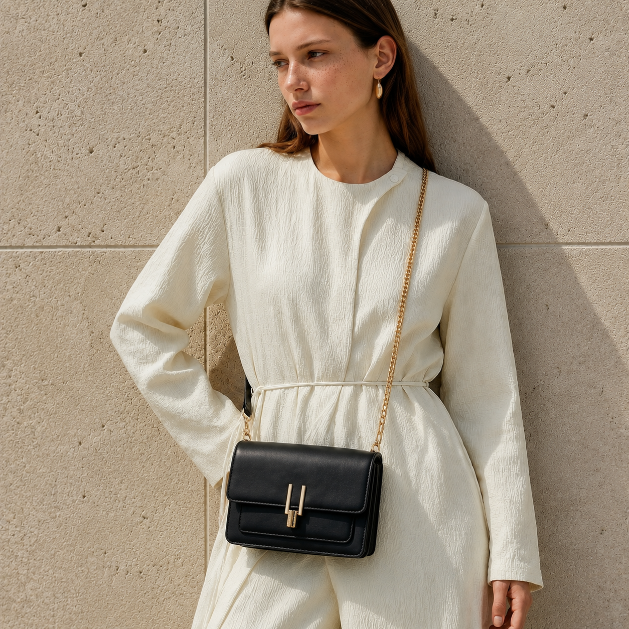 Color Block Crossbody Bag for Women – Stylish Faux Leather Shoulder Purse with Turn Lock Closure