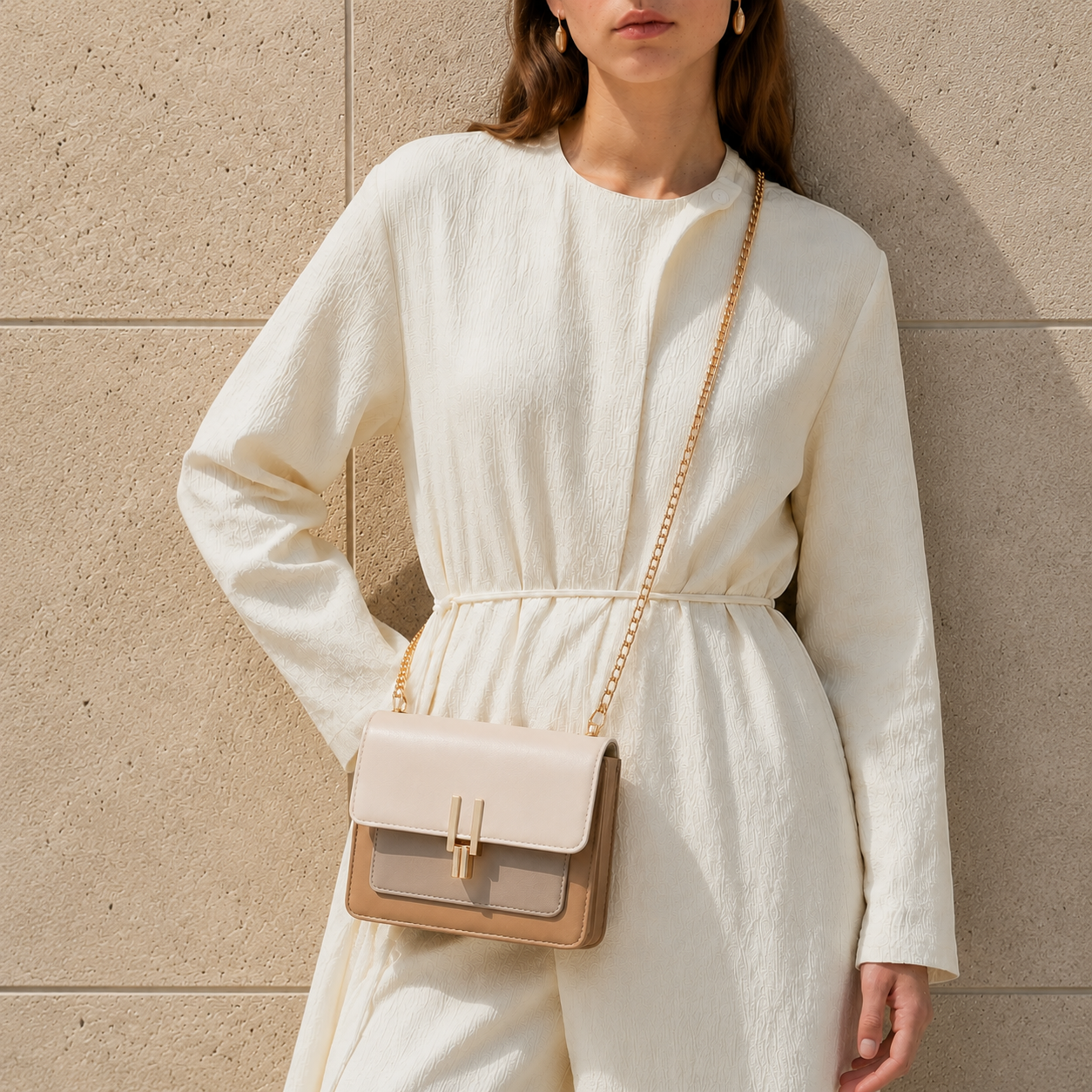 Color Block Crossbody Bag for Women – Stylish Faux Leather Shoulder Purse with Turn Lock Closure
