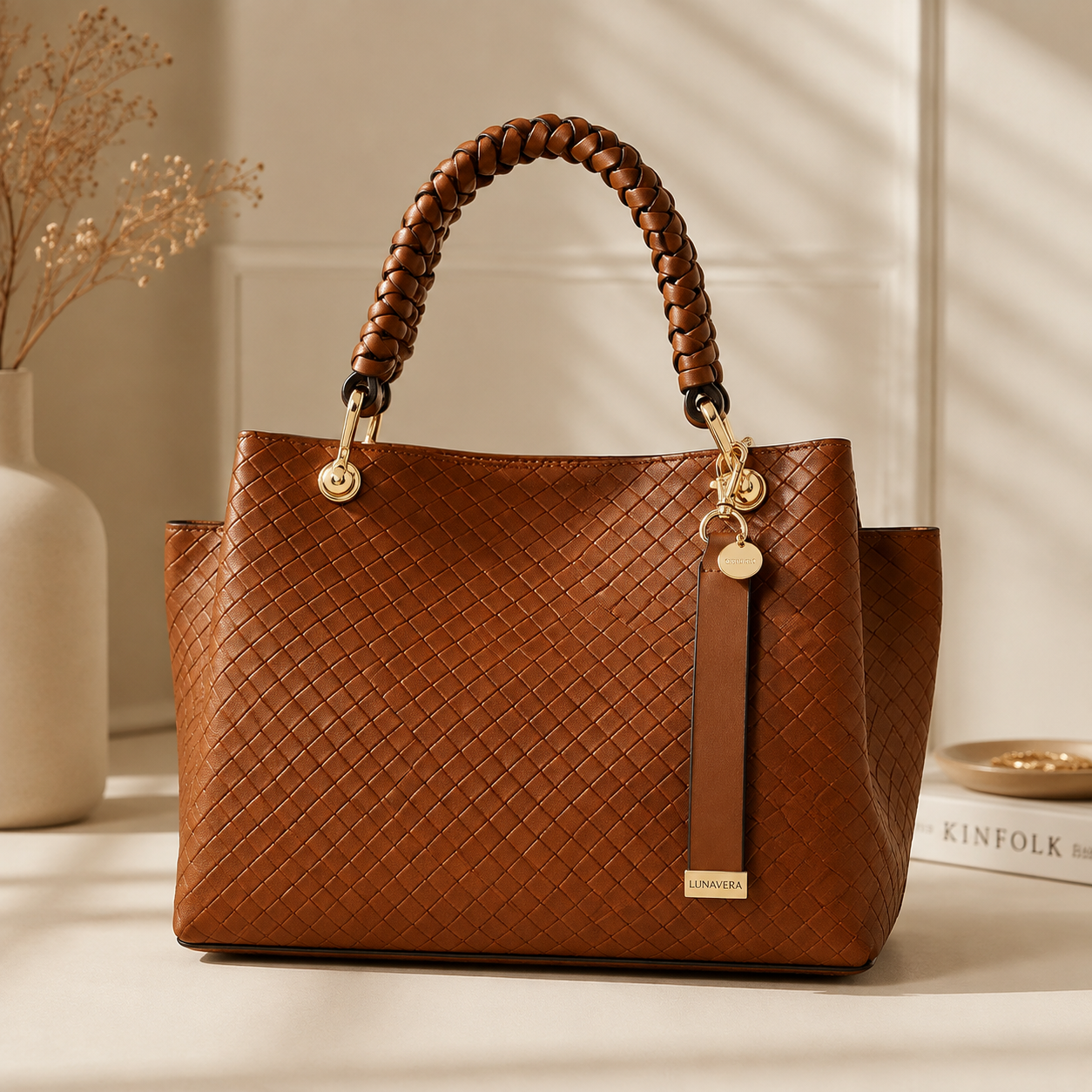 Lunaver Women's Faux Leather Tote Bag – Elegant Shoulder Handbag with Spacious Interior for Everyday Use