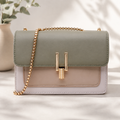 Color Block Crossbody Bag for Women – Stylish Faux Leather Shoulder Purse with Turn Lock Closure