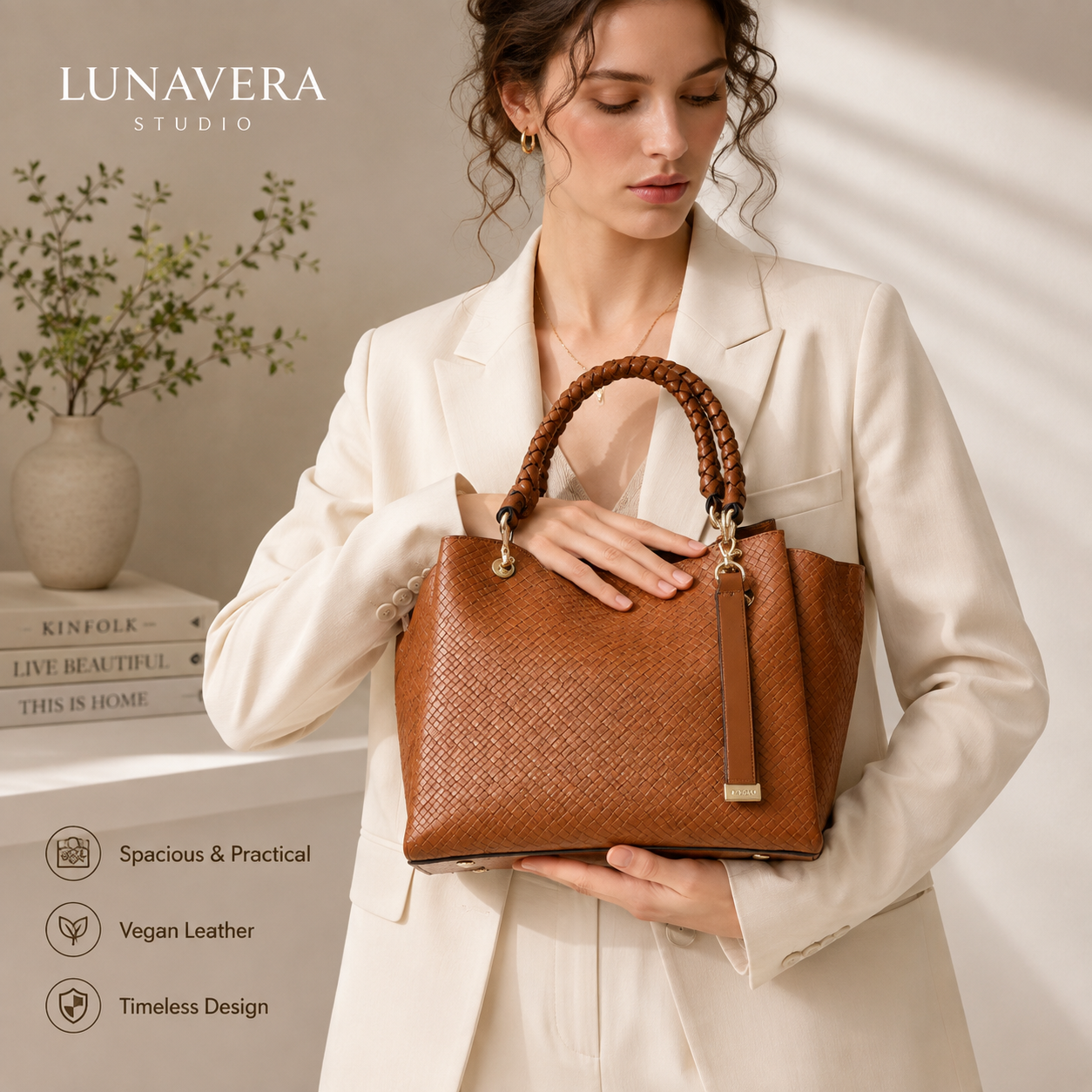 Lunaver Women's Faux Leather Tote Bag – Elegant Shoulder Handbag with Spacious Interior for Everyday Use