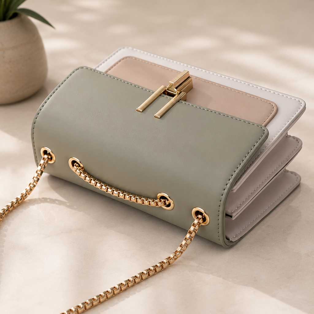 Color Block Crossbody Bag for Women – Stylish Faux Leather Shoulder Purse with Turn Lock Closure