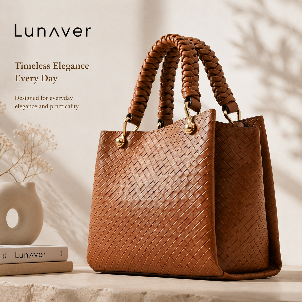 Lunaver Women's Faux Leather Tote Bag – Elegant Shoulder Handbag with Spacious Interior for Everyday Use