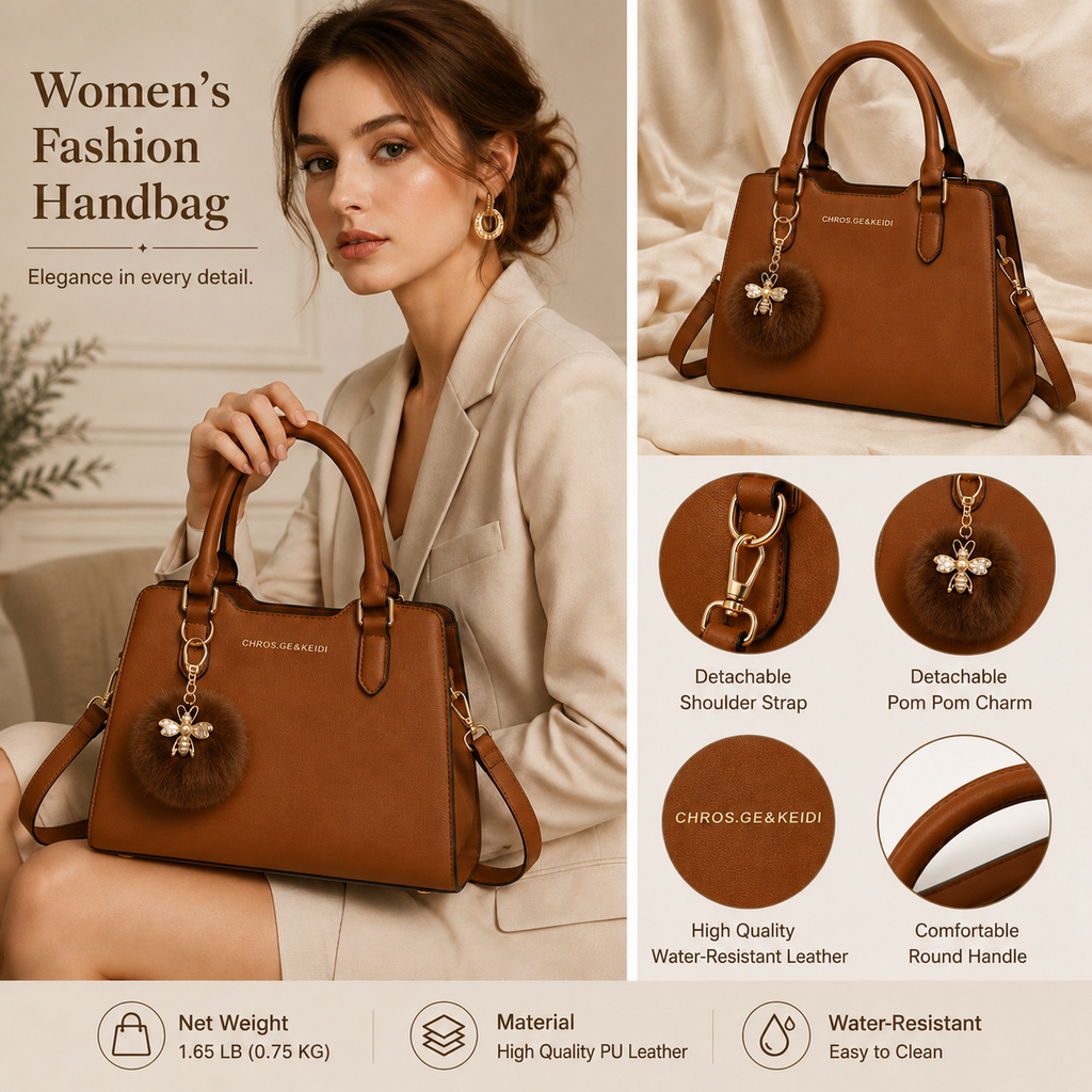 Women’s Elegant Satchel Handbag – Spacious Multi-Pocket Shoulder & Crossbody Bag
