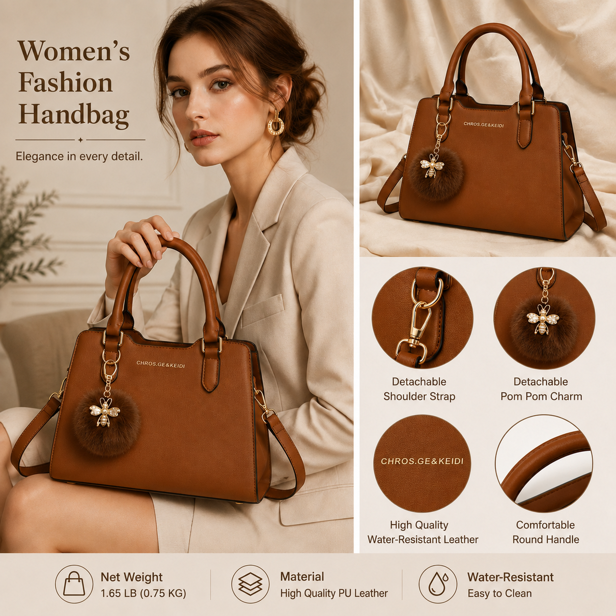 Women’s Elegant Satchel Handbag – Spacious Multi-Pocket Shoulder & Crossbody Bag