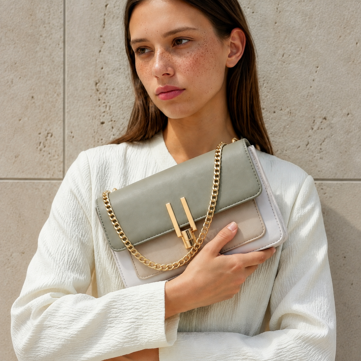Color Block Crossbody Bag for Women – Stylish Faux Leather Shoulder Purse with Turn Lock Closure